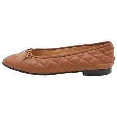 Chanel Brown Quilted Leather CC Bow Ballet Flats Size 39