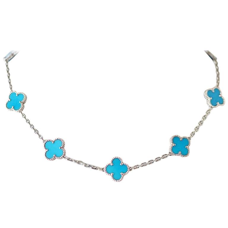 VAN CLEEF and ARPELS Turquoise Vintage Alhambra White Gold at 1stDibs