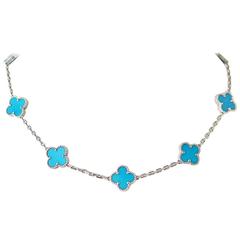 VAN CLEEF & ARPELS Necklace Turquoise Vintage Alhambra 10 Motif 18K White Gold 