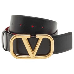 Valentino Black/Red Leather VLogo Reversible Belt Size 80 CM