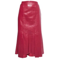 Alexander McQueen Magenta Pink Leather Midi Skirt M
