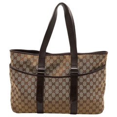 Gucci Beige/Brown GG Canvas and Leather Shopper Tote