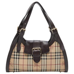 Burberry Beige/Brown Haymarket Check Coated Canvas and Leather Tassel Shoulder B