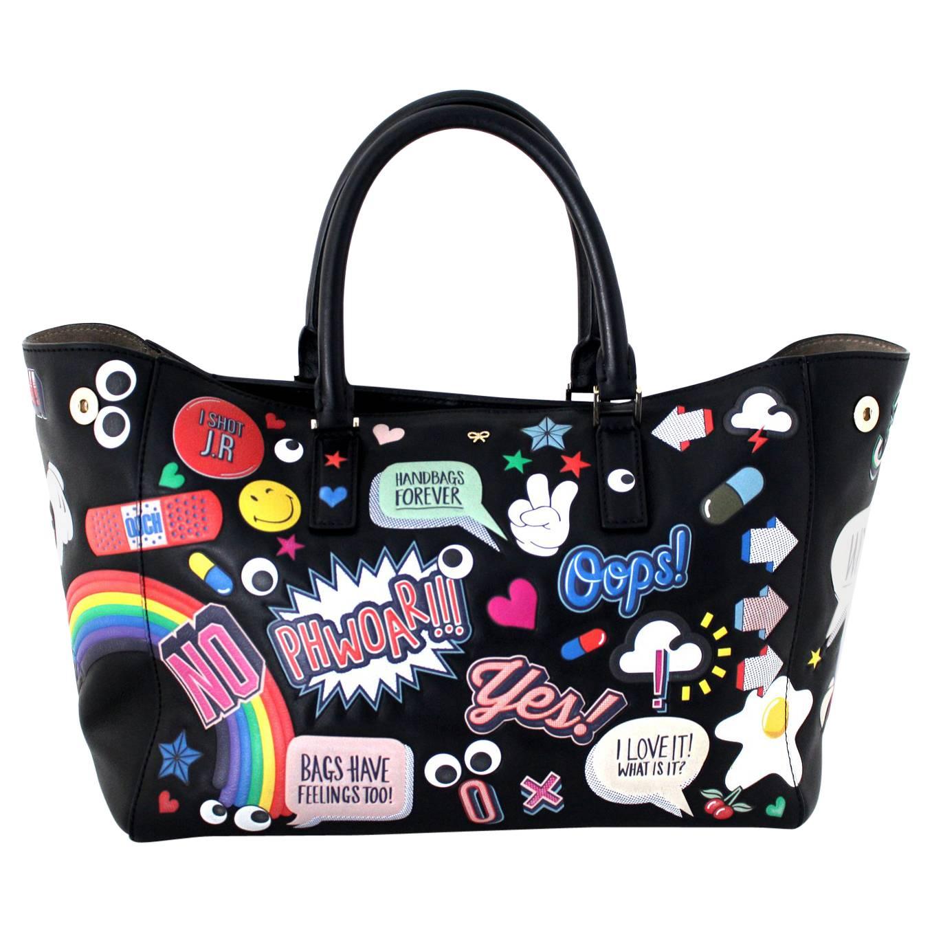 Anya Hindmarch Black Leather Allover Sticker Tote- Ebury Circus