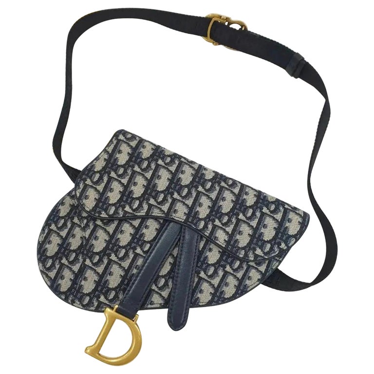 Dior Blue Oblique Embroidery Monogram Saddle Bag For Sale at 1stDibs