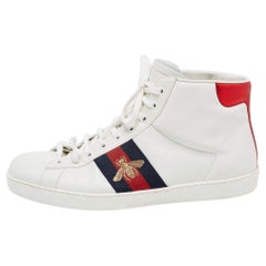 Gucci White Leather Web Ace High Top Sneakers Size 43
