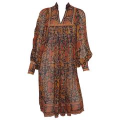 Ritu Kumar for Judith Ann 1970s Hand Block Printed Silk Dress