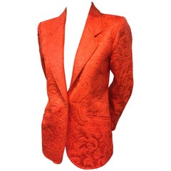 1970s Saint Laurent - Rive Gauche Orange Matelassé Jacquard Dinner Jacket