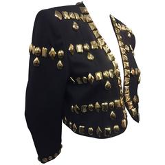 1980s Escada by Margaretha Ley Black Wool Gabardine Jacket w Gold Resin Studding 12