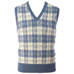 Vintage 70s Bill Blass Blue & Cream Plaid Sweater Vest