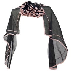 30s Black Silk Voile Capelet with Pink Trim
