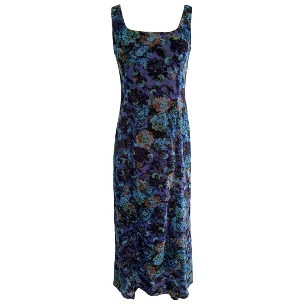 1990s Kenzo Blueberry Velvet Burnout Dress For Sale