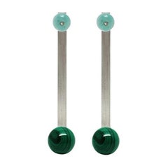 Boucles d'oreilles géométriques en argent sterling, malachite et jaspe