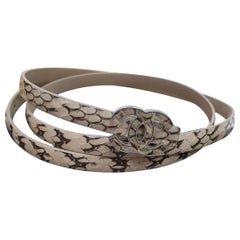 CHANEL Python Crème Brown Serpent et cuir Skinny CC Logo Belt 