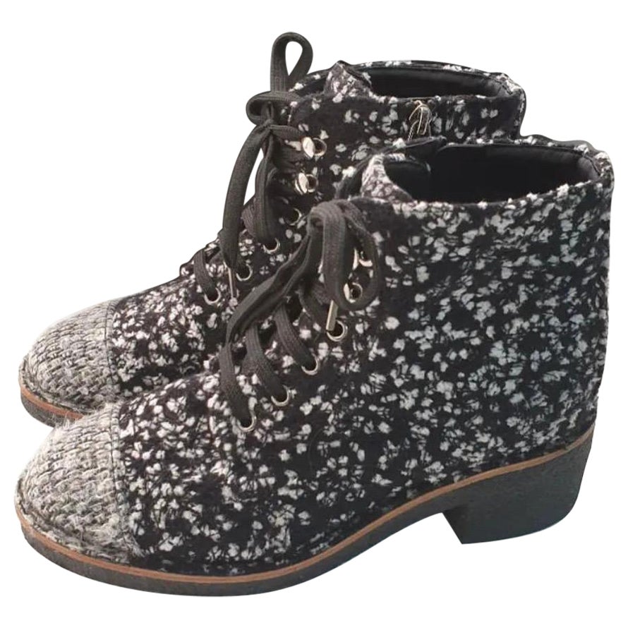 Chanel Tweed Lace Uo Ankle Boots For Sale