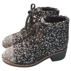 Chanel Tweed Lace Uo Ankle Boots