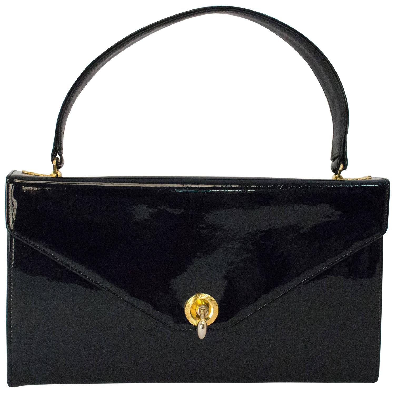 50s Black Patent Leather Handbag For Sale at 1stdibs