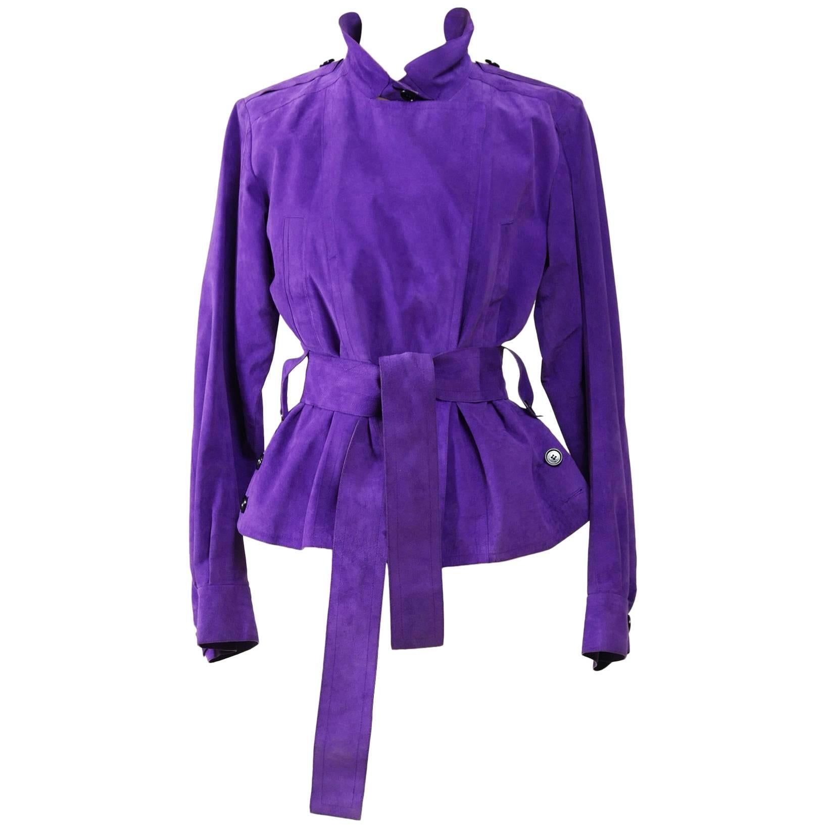 YVES SAINT LAURENT Rive Gauche Purple Suede Leather Jacket