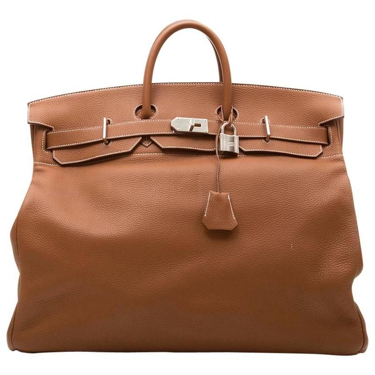 Hermes 50cm Vache Naturelle Leather & Toile HAC Travel Birkin Bag, Lot  #58031