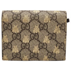 Gucci Beige GG Supreme Canvas and Leather Bee Print Card Case