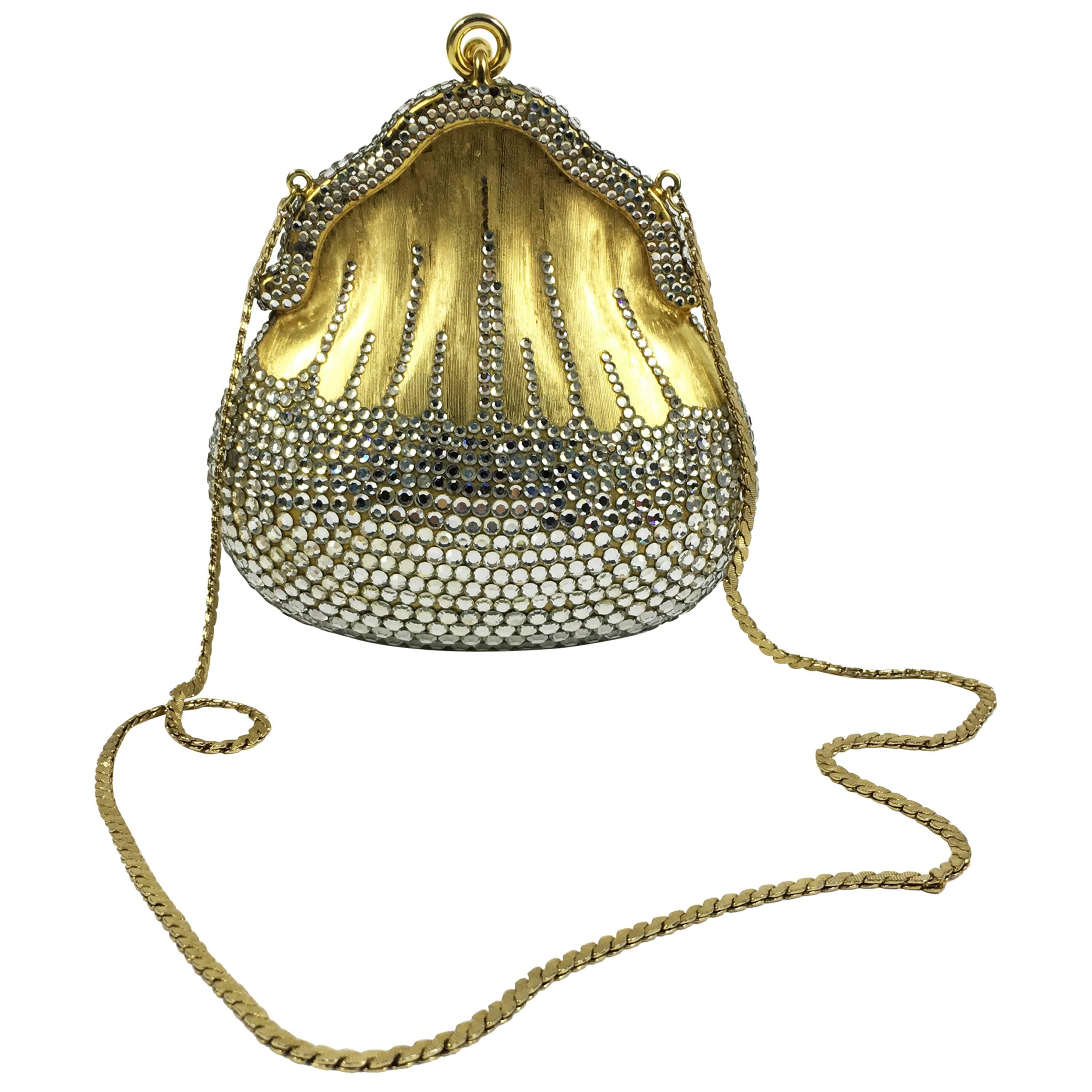 JUDITH LEIBER Minaudière "Chatelaine" 1967 Brushed Gold and Svarovsky Purse