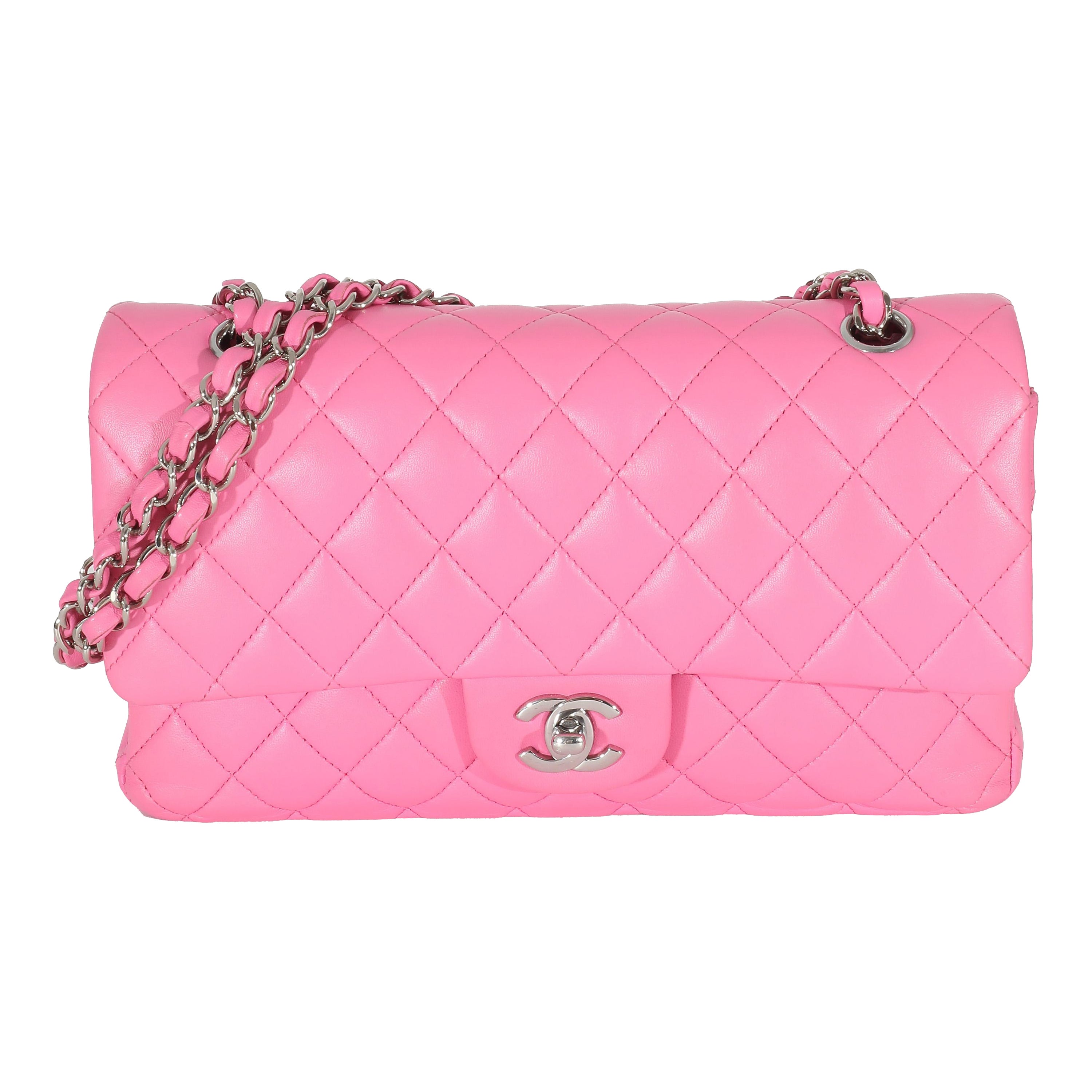 Chanel Pink Lambskin Medium Classic Double Flap Bag For Sale at 1stDibs