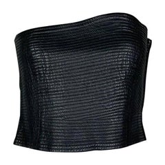 Circa 2001 Gianfranco Ferre Black Leather Asymmetrical Bustier Crop Top