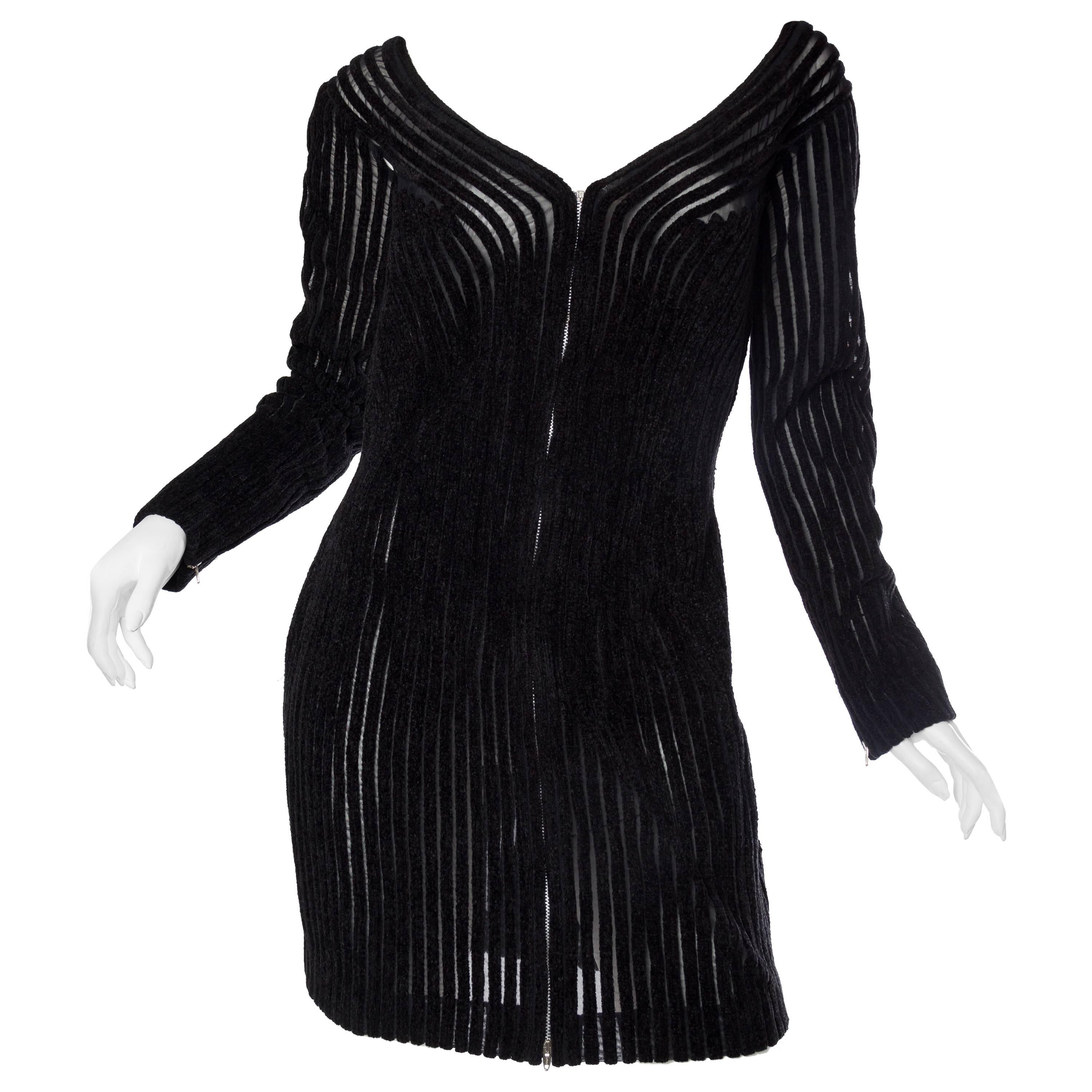 Gianfranco Ferre Sheer and Chenille Body-con Dress