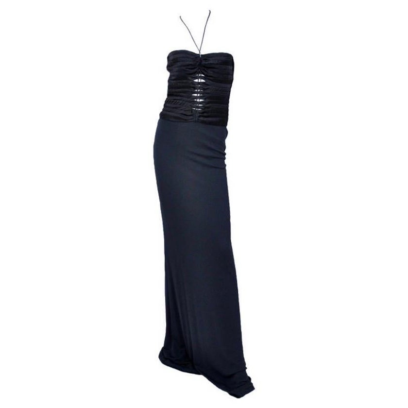 F/W 2002 Vintage Tom Ford for Gucci Black Evening Gown Dress NWT! Size 42 For Sale