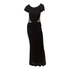 Retro Sexy Black Gown with Rhinestone Studded Sheer Back and Sides