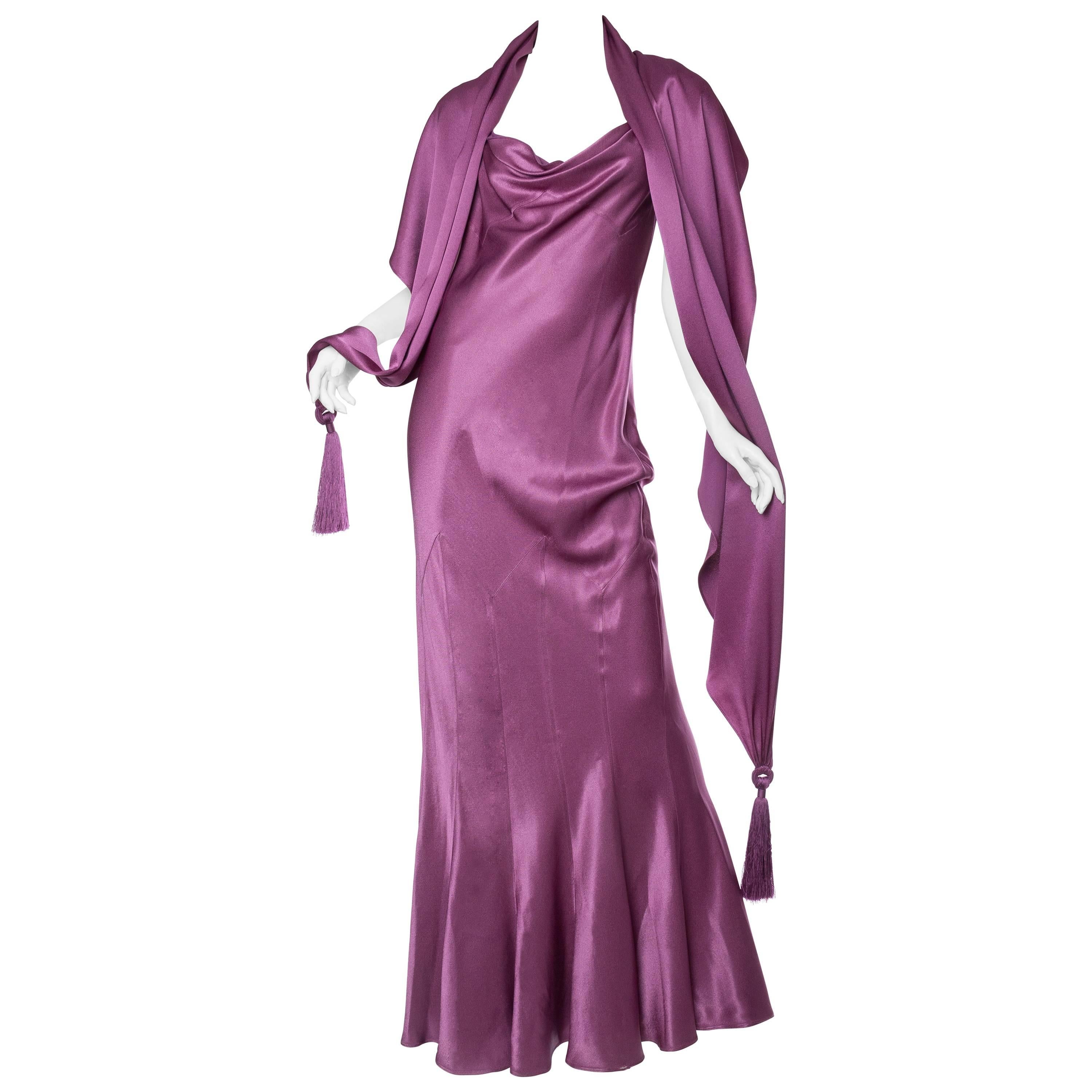John Galliano 1930s Style Bias Cut Satin Gown with Matching Stole