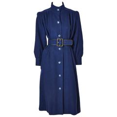 Yves Saint Laurent Navy Blue Belted Coat