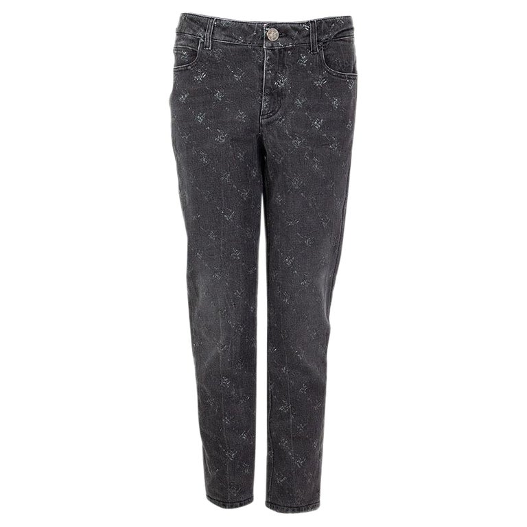 CHANEL grey cotton 2019 19B PRINTED SKINNY Jeans Pants 40 M
