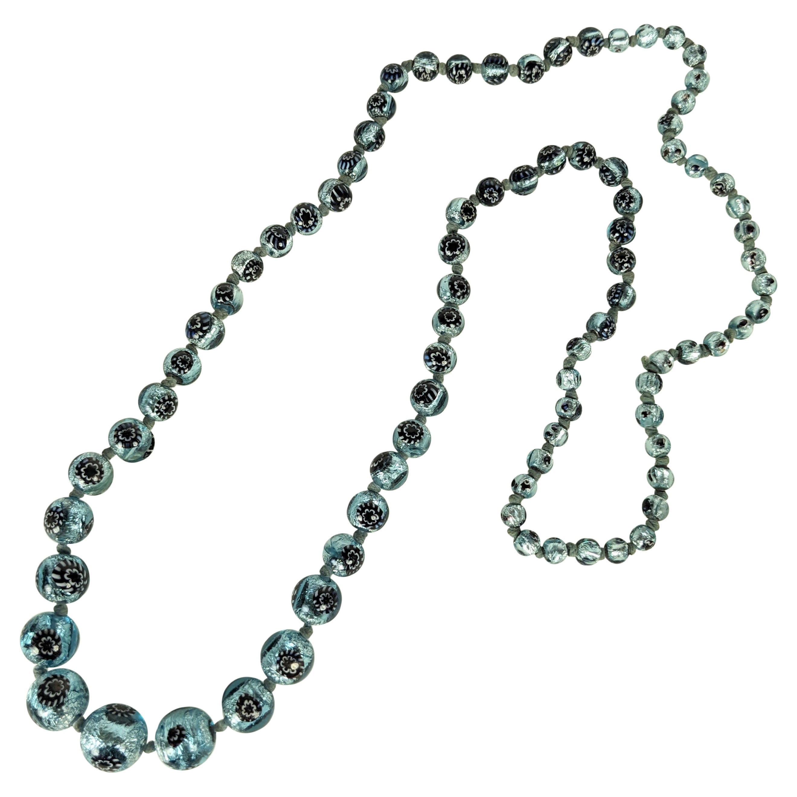 Art Deco Silver Foiled Aqua Murano Beads For Sale
