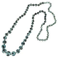 Art Deco Silver Foiled Aqua Murano Beads