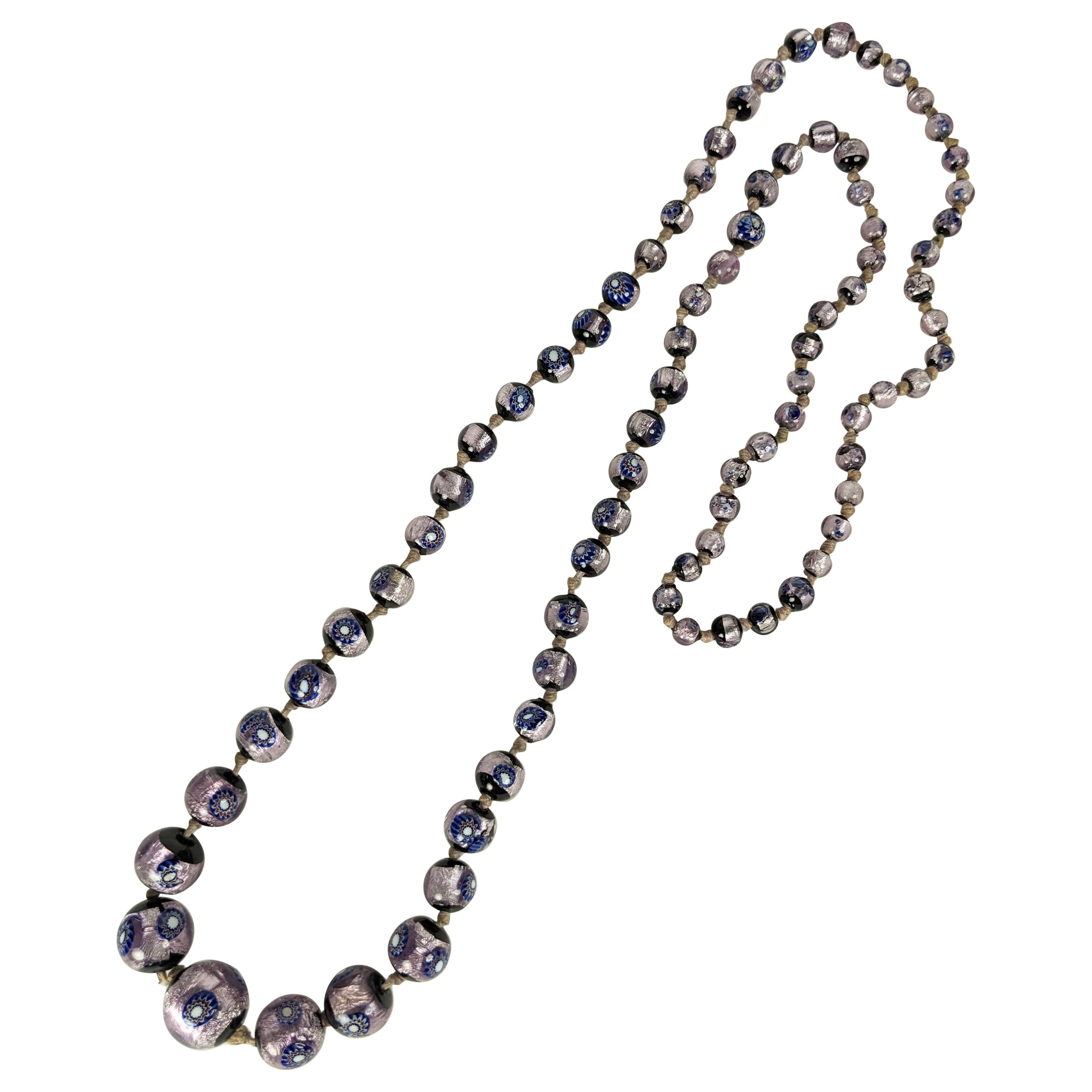 Art Deco Silver Foiled Purple Murano Beads For Sale