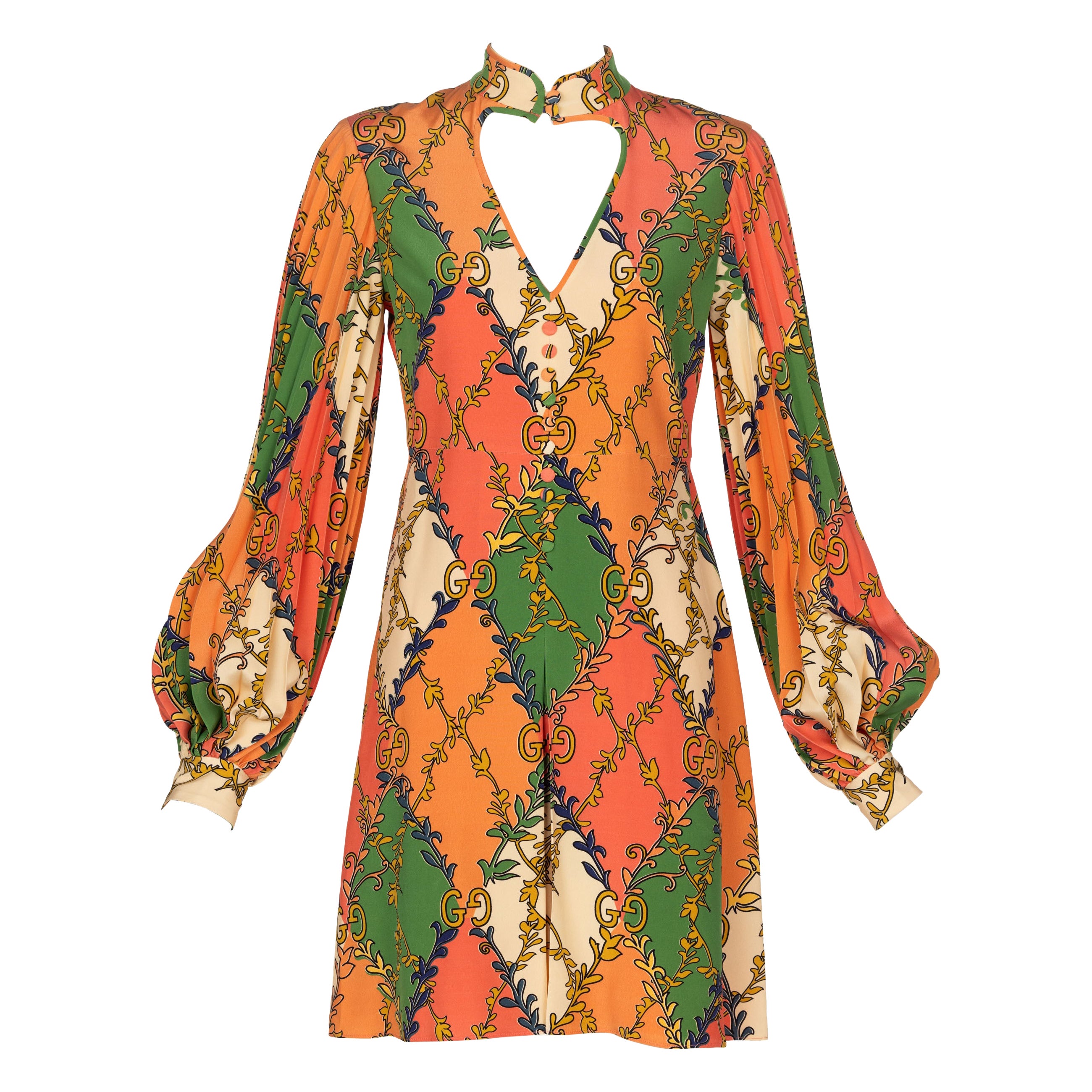 Gucci Orange Green Print Silk Mini Dress W Tags