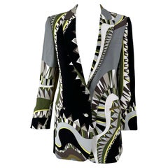 Emilio Pucci Single Breasted Notched Lapel Jacket Grey Olive Black White Yellow