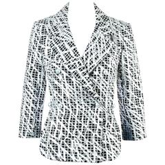 Chanel Black Metallic Silver & Gray Wool Blend Tweed Cropped Back Jacket SZ 36