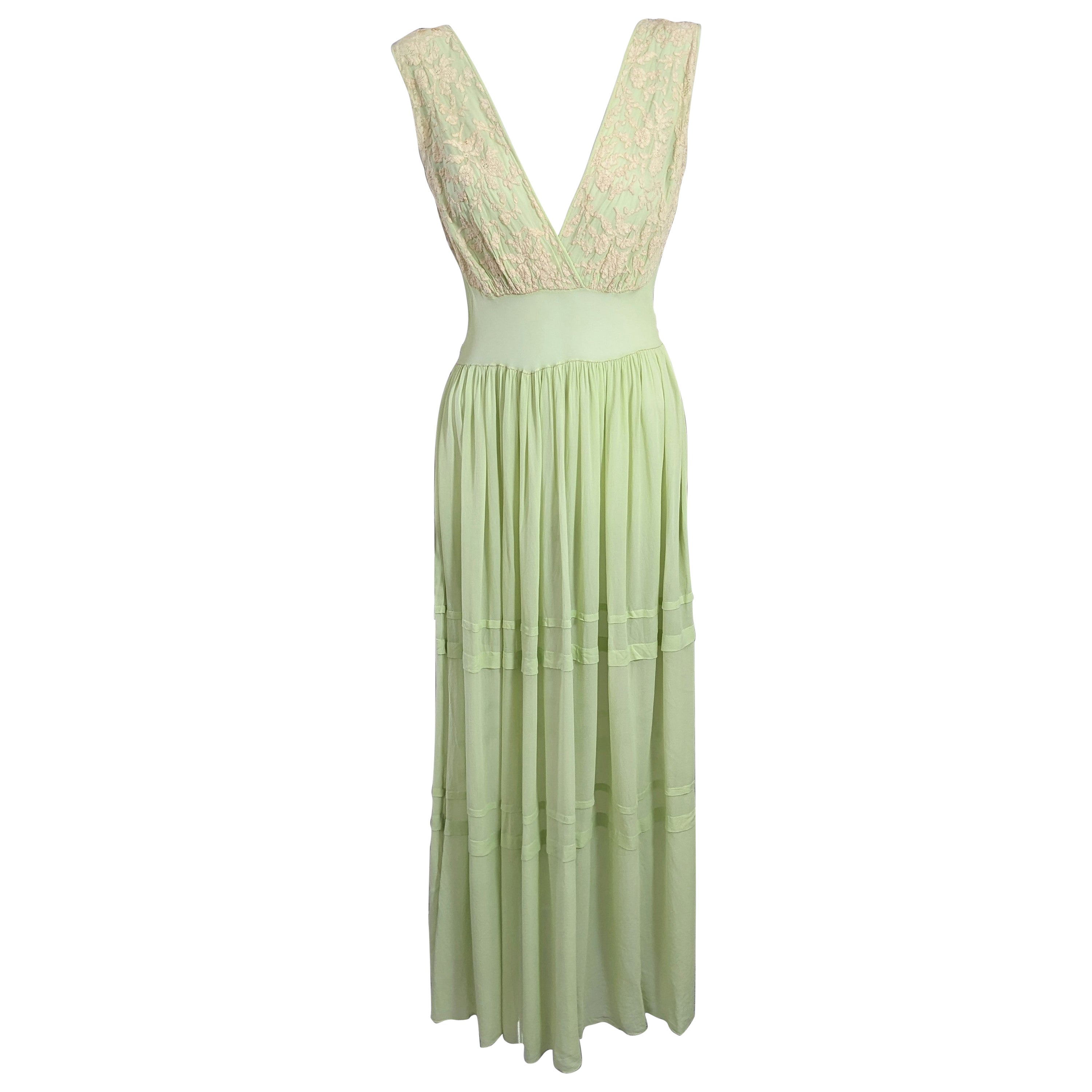 Seltenes Apfel-Jade Grünes Slip-Kleid im Angebot