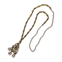 Miriam Haskell Pearl and Gilt Pendant Necklace
