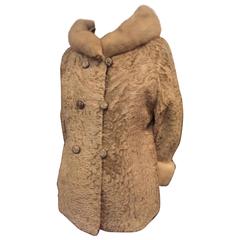 1950s Don Loper Blonde Astrakan Broadtail Fingertip Length Mink Trimmed Jacket