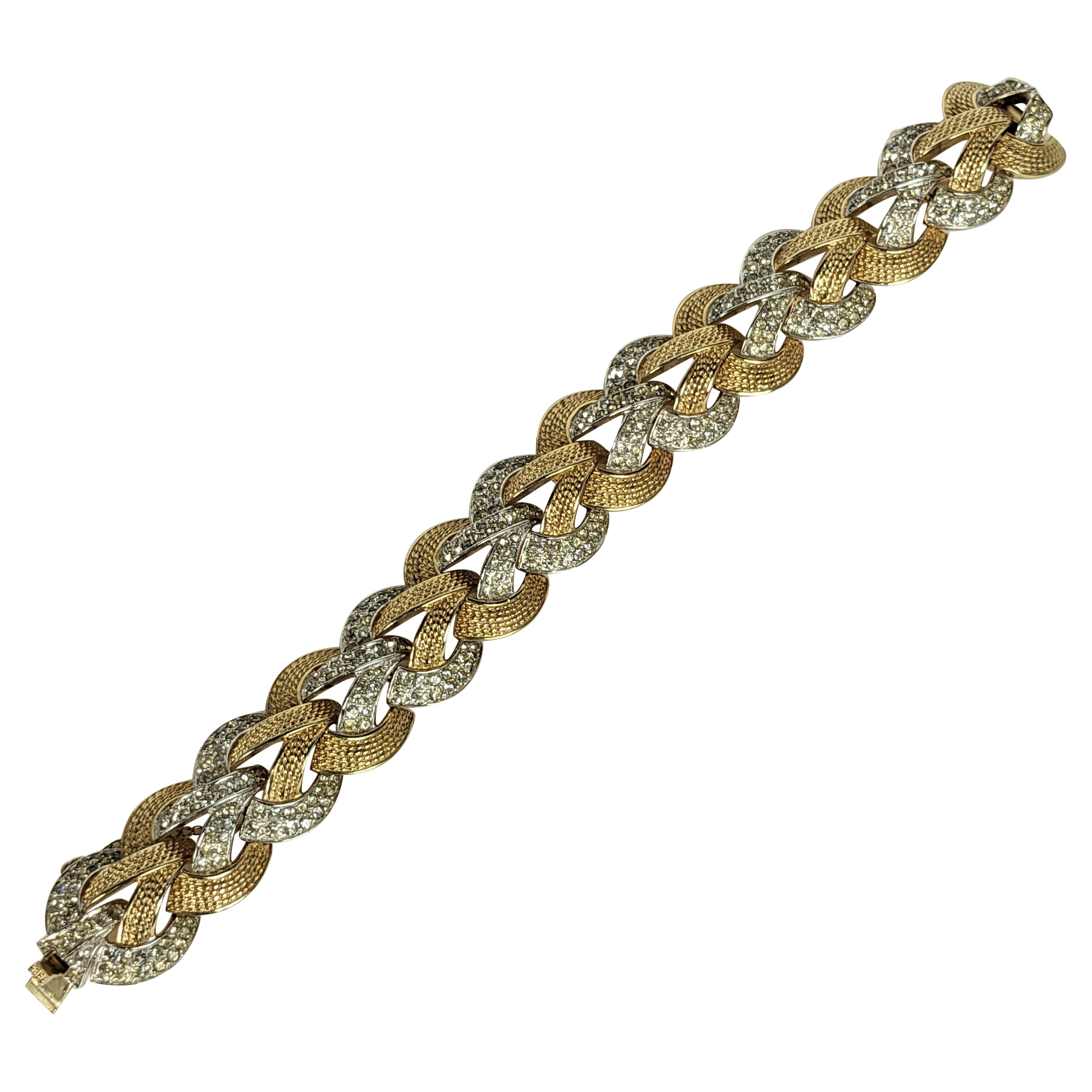 Elegant Marcel Boucher Gilt and Pave Link Bracelet For Sale