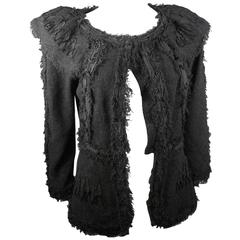 Chanel Jacket - US 6 - 38 - Black & Navy Fringe Trim Silk Coat Blazer 09P 2009