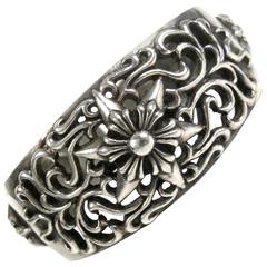 Retro Chrome Hearts Bracelet Cuff - Sterling Silver Star Cut Out Bangle Womens