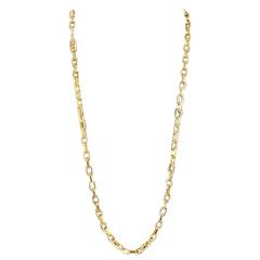 YSL Logo Gold Vintage Necklace - 34" Long - Box Chain Yves Saint Laurent Rare