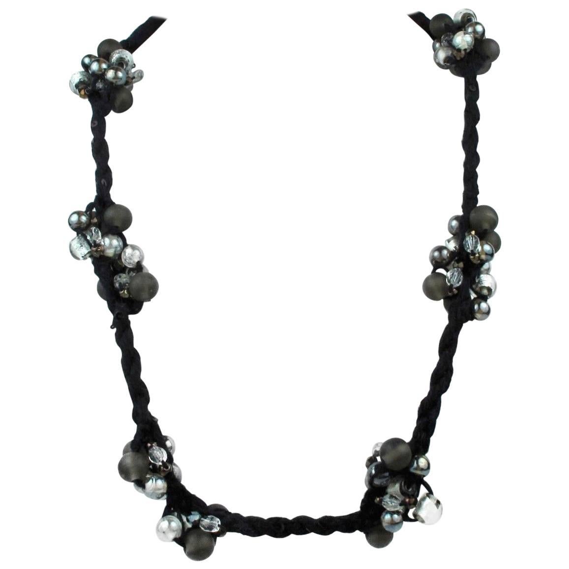 Brunello Cucinelli Necklace - New - Black Rope Tie Beaded Clusters