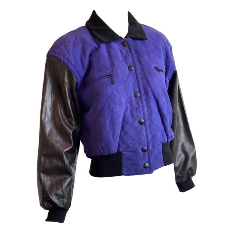 1990s Escada Royal Blue Suede and Leather Bomber  For Sale
