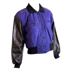 Vintage 1990s Escada Royal Blue Suede and Leather Bomber 