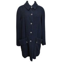 Used Chanel Black and Blue Tweed Wool Coat 